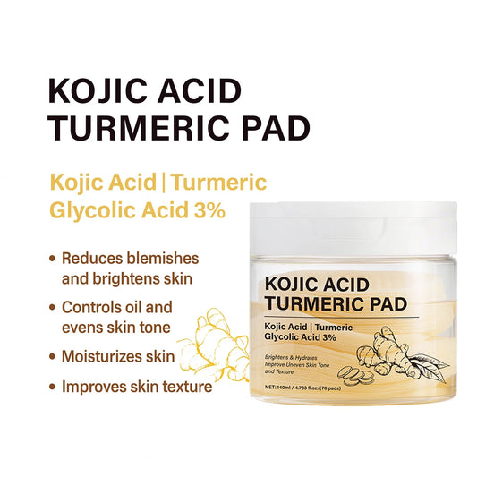 Kojic Acid Turmeric Clarifying Toner Pad & Use After Spot Care, Soothing & Moisturizing with Turmeric, Niacinamide,70 Pads Peaceful Pleasures Health and Wellness