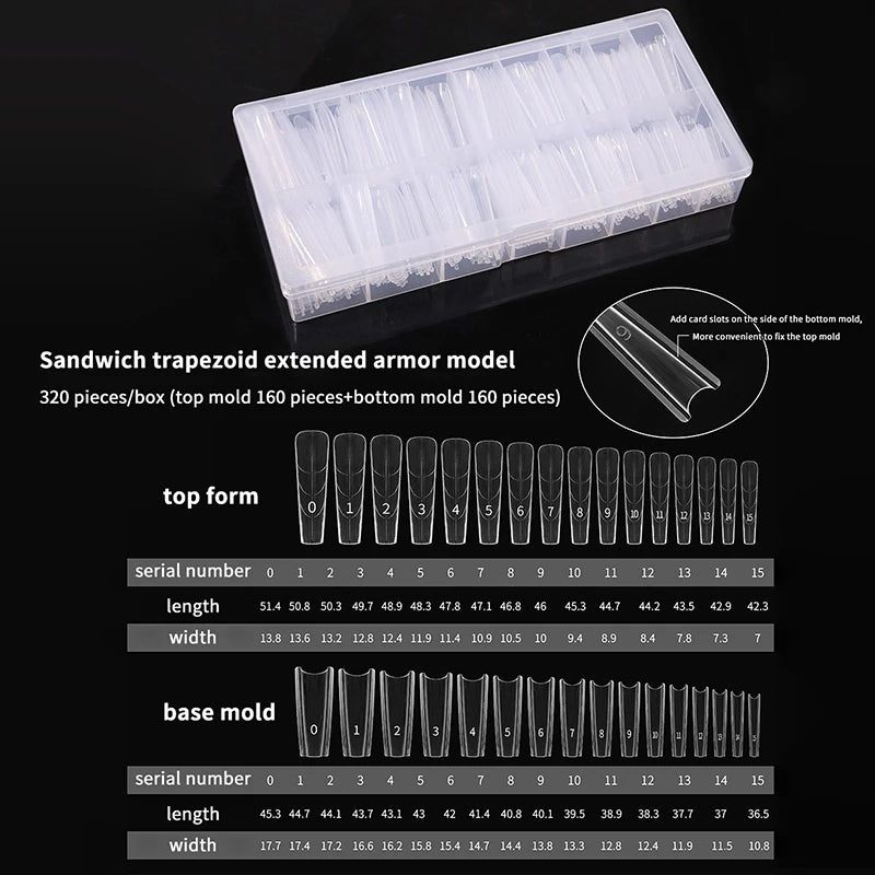320pcs Sandwich Dual Nail Forms Extensions-Dual Forms Coffin Nail Molds Top Mold Bottom Mold Prolong Manicure Art Tools Peaceful Pleasures Health and Wellness