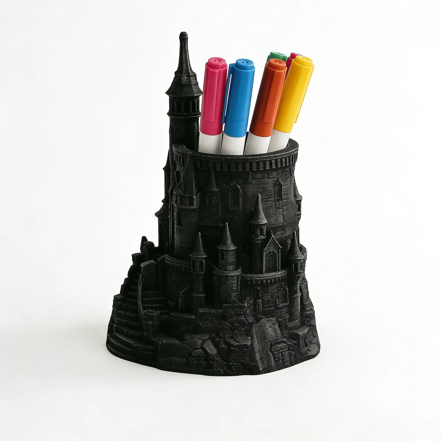 1-Piece Dark Castle-Shaped Pen Holder 3D Printed Vintage Architectural Pen Container Desk Organizer Decoration Student Designer Gift Magic Academy Castle Pen Holder Black Vintage Pen Container Niche Gift Peaceful Pleasures Health and Wellness