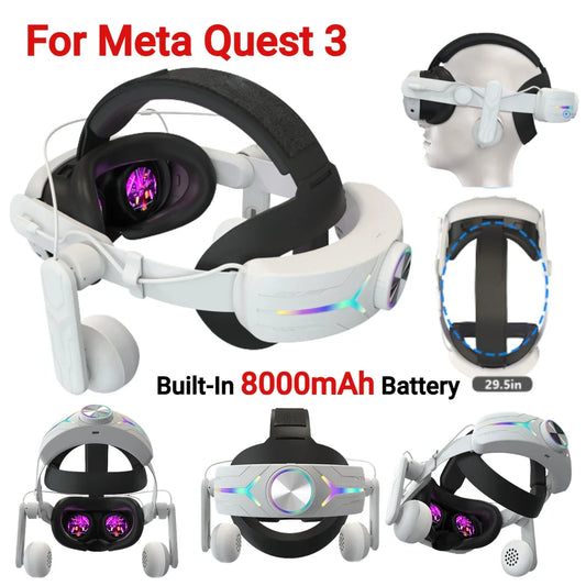 Head Strap Built-In 8000mAh Battery RGB Light For Meta Quest 3 VR Glasses Comfort On-Ear Audio Enhanced Sound Elite Head Strap Peaceful Pleasures Health and Wellness