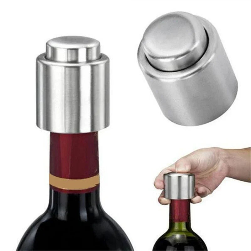 2PCS Stainless Steel Wine Bottle Stopper Vacuum Red Wine Cap Sealer Fresh Keeper Bar Tools Bottle Cover Kitchen Accessories Peaceful Pleasures Health and Wellness