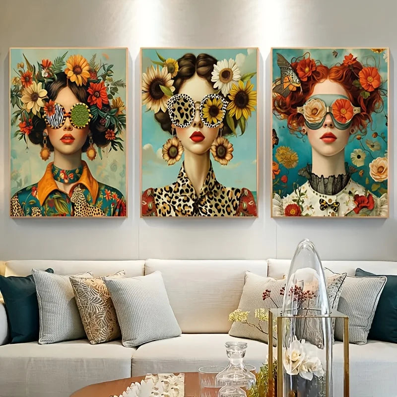 3pcs Art Deco Modern Glam Canvas Wall Art Set,Fashionable Woman with Glasses & Floral Prints,Butterfly Portrait Posters,Unframed Peaceful Pleasures Health and Wellness ZLH3882-3pcs 20x30cm No Frame