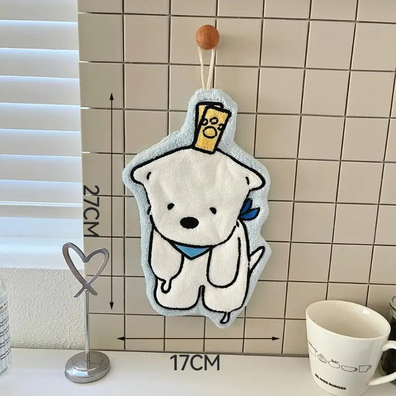 Hanging Thickened Super Absorbent Cute Cartoon Hand Towel Coral Velvet Square Towel Dual Use Kitchen Bathroom Soft Hand Drying Peaceful Pleasures Health and Wellness A3