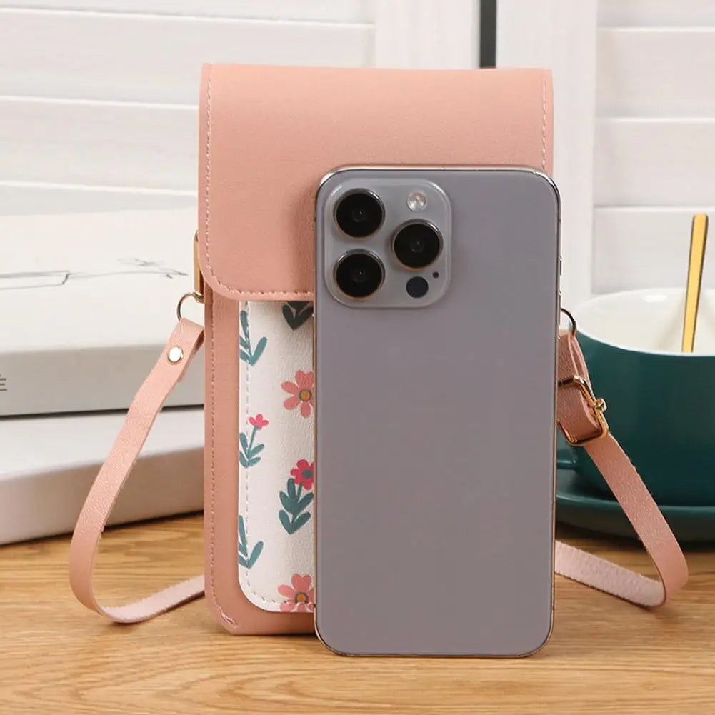 Floral Print Crossbody Phone Bag With Clear Touch Screen Window Mini Cell Phone Pouch Walle For Women Daily Travel Use Peaceful Pleasures Health and Wellness