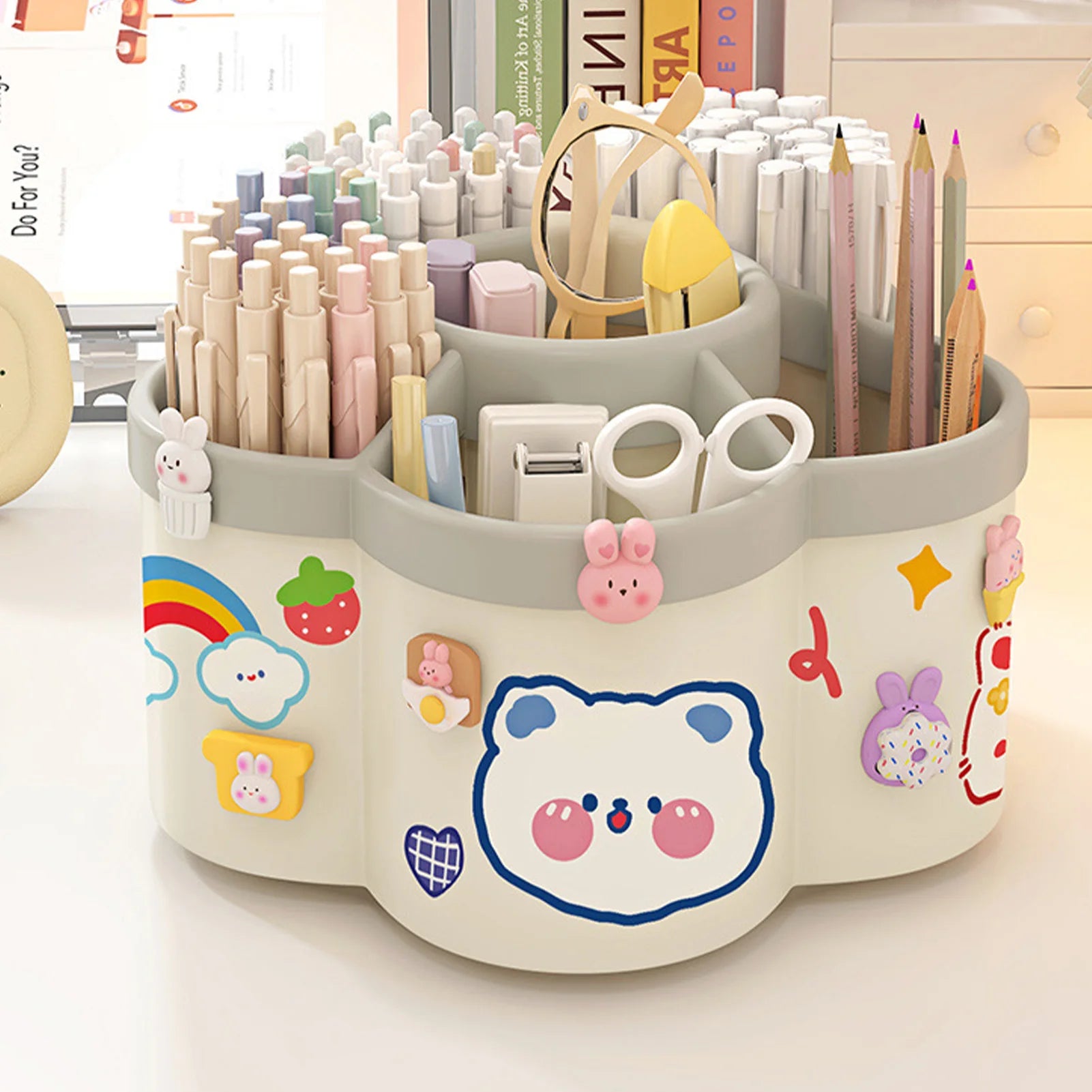 Desktop Rotating Stationery Pen Holder Smooth Edges Marker Pen Organizer Study Essentials Suitable for Elementary School Peaceful Pleasures Health and Wellness