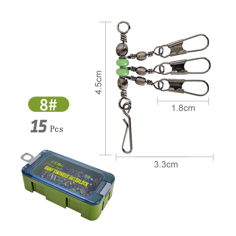 8 # 10 # Luyamu Shrimp Fishing Group Luminous Ball Bearing Rolling and Rotating Solid Ring Buckle Set Pin Set Fishing Connector Peaceful Pleasures Health and Wellness No.8-Green-15Pcs
