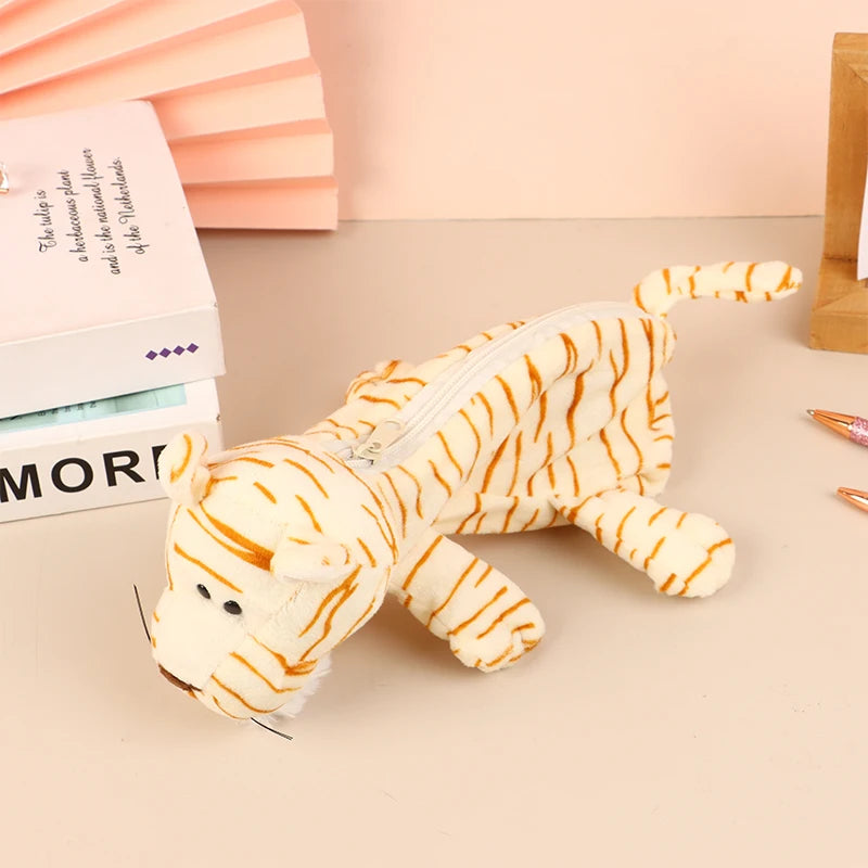 Cute Animal Plush Pencil Case – Lion Tiger Bear Pen Pouch