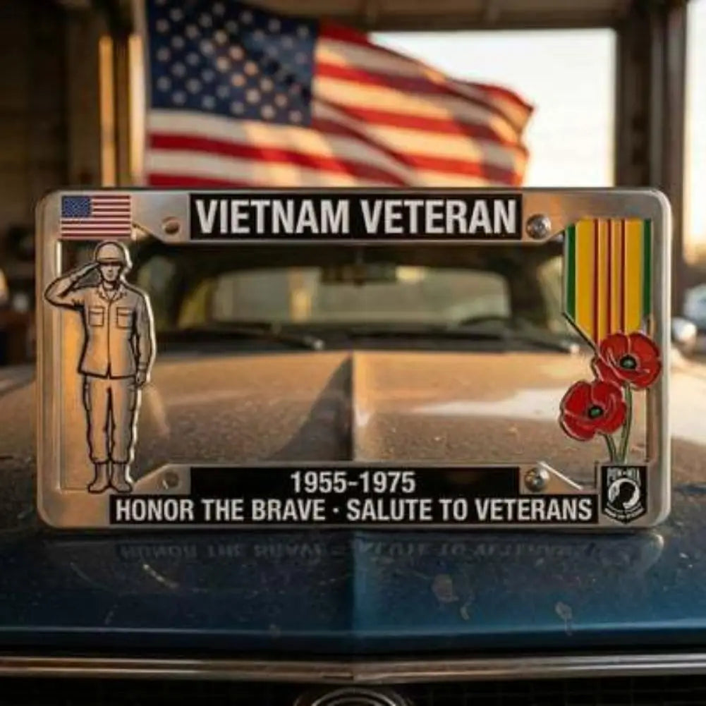 250th Anniversary Commemorative License Plate Frame High-quality Vietnam Veteran Salute Mental License Plate Decorative Frame Peaceful Pleasures Health and Wellness
