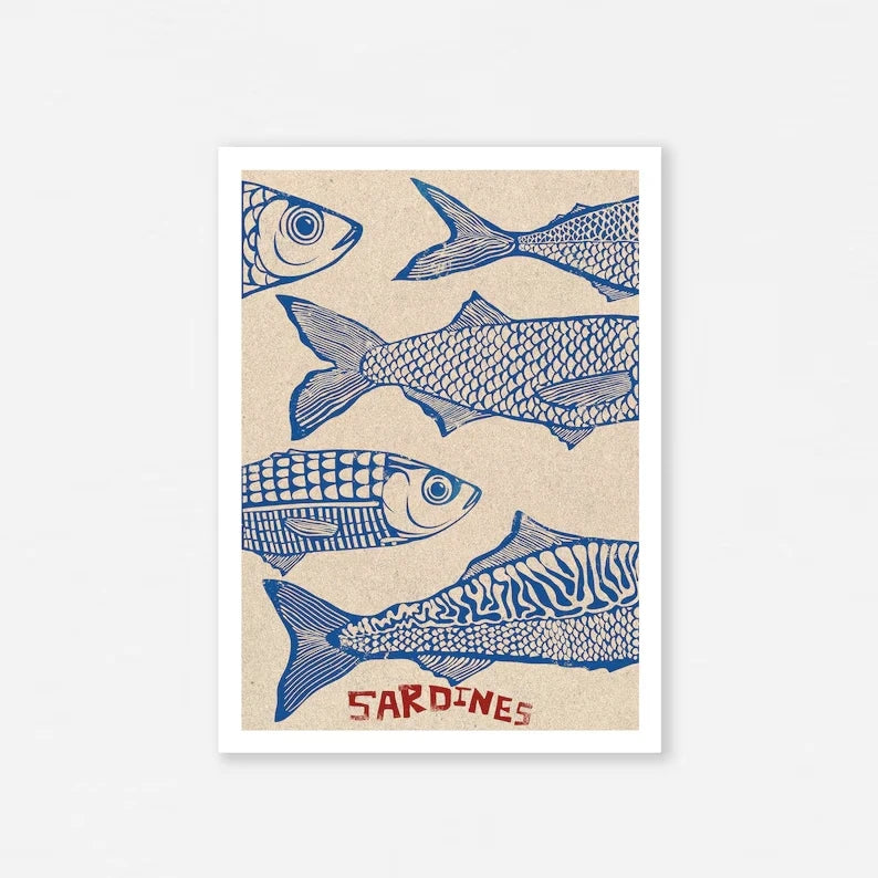 Retro Japanese Sardines Canvas Wall Art Print | Kitchen Decor