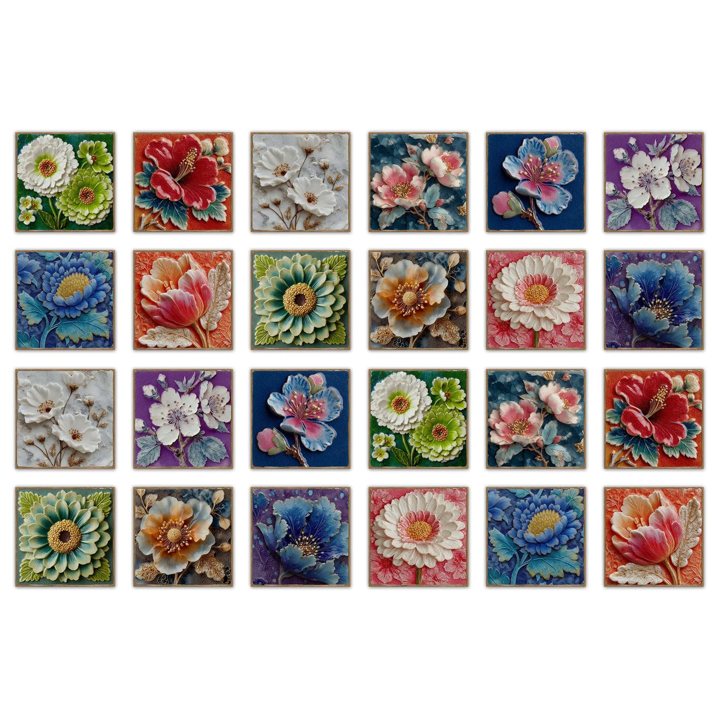 24 pieces European style flower tiles wall stickers Self-adhesive kitchen bathroom decorative ceramic tiles stickers glossy crys Peaceful Pleasures Health and Wellness NHZ65 10X10cm 24PCS