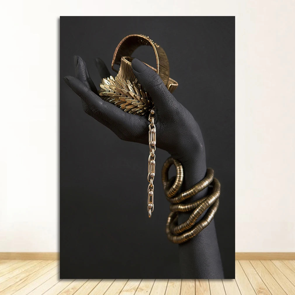 African Black Woman Canvas Wall Art | Gold Jewelry Poster Print Canvas Wall Art Peaceful Pleasures Health and Wellness 2289-02 30x40cm Unframed