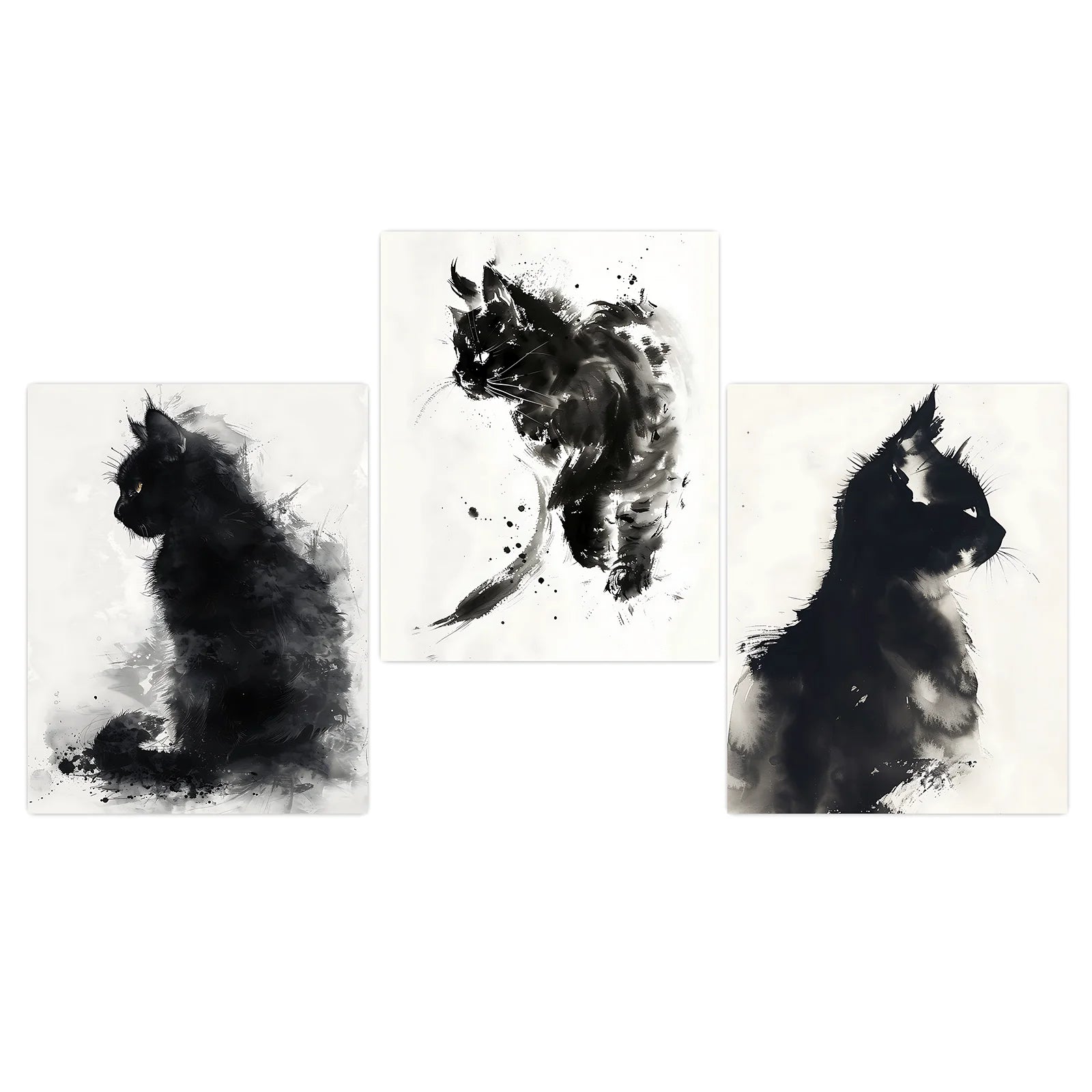 Ink Wash Cat Canvas Print | Minimalist Black White Wall Art Canvas Wall Art Print Peaceful Pleasures Health and Wellness 01 50x70cm NoFrame China Mainland