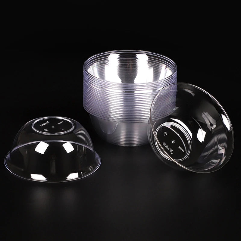 25-Pack 300ml Disposable Clear Plastic Bowls | Salad & Snack