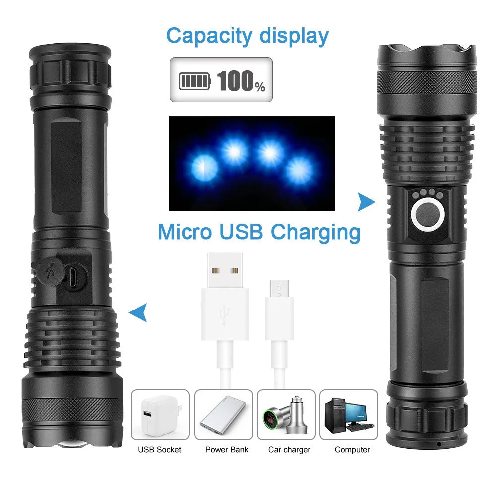 USB Rechargeable LED Flashlights High Lumens Handheld Light Waterproof for Emergence Hiking Outdoor Emergence Searchlight Peaceful Pleasures Health and Wellness