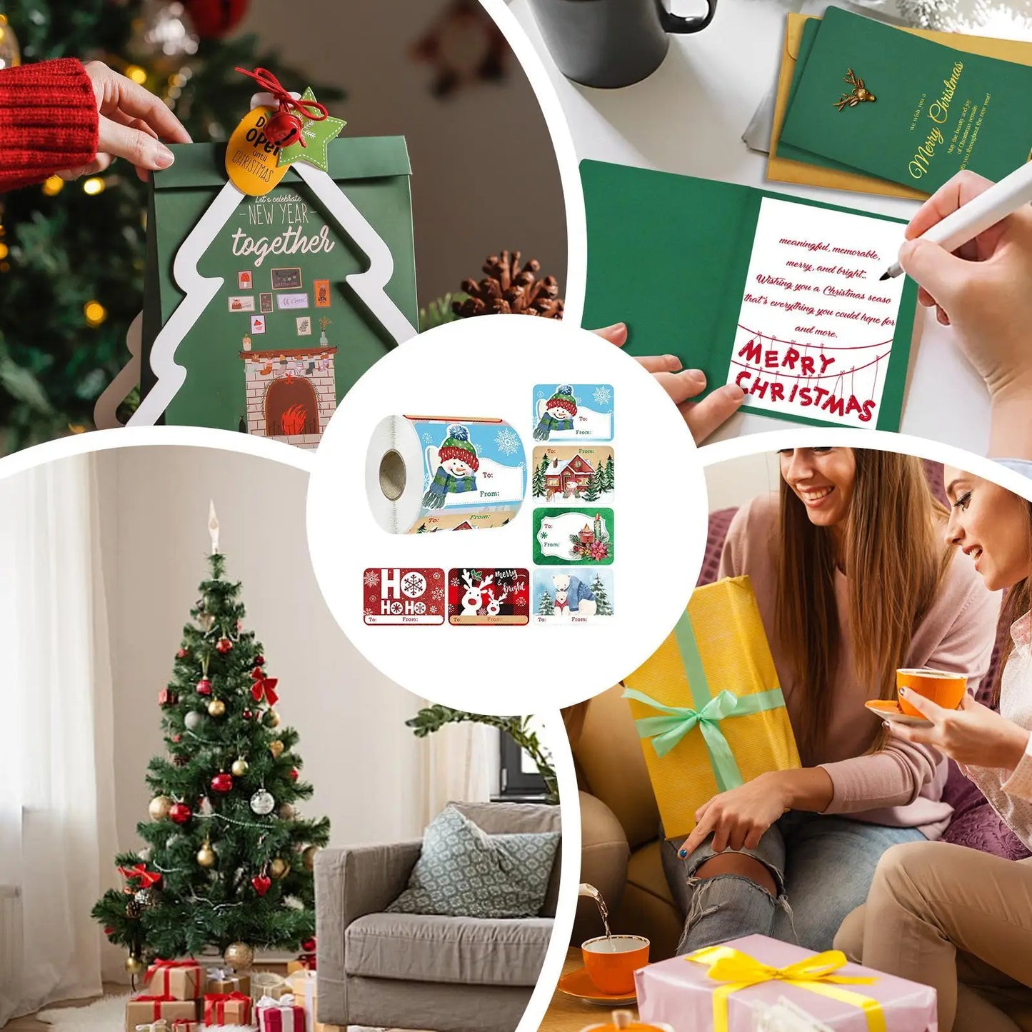 250pcs Christmas Stickers Self-Adhesive Festive Decals for Gifts Holiday Stickers Peaceful Pleasures Health and Wellness