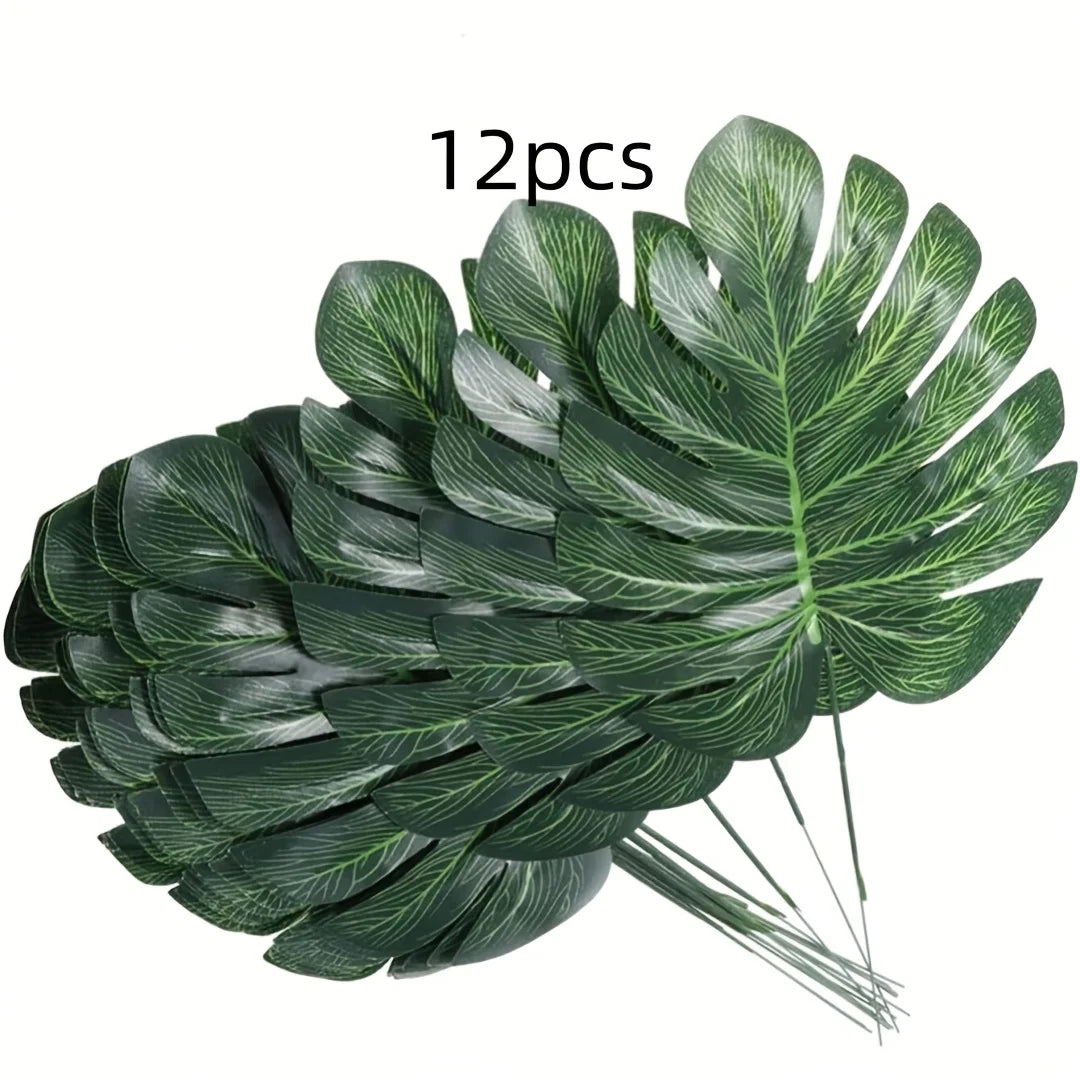 Artificial Monstera Turtle Leaves 12/24pcs | Tropical Party Decor