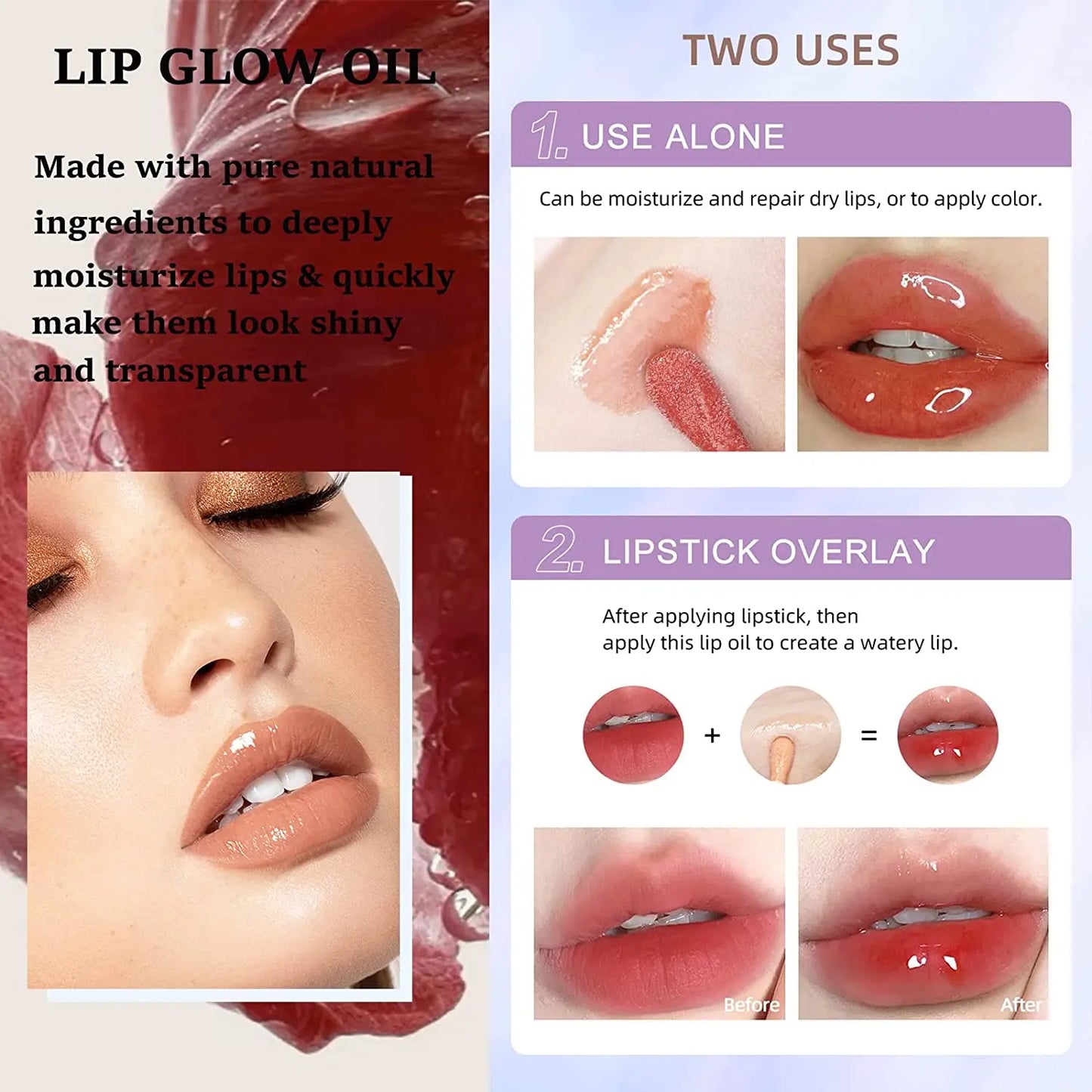 QIBEST 3Pcs/Set Watery Lip Gloss Lipstick Long Lasting Makeup Not Fade Lip Glaze Kit Gifts Maquiagem Beauty For Women Lipgloss Peaceful Pleasures Health and Wellness
