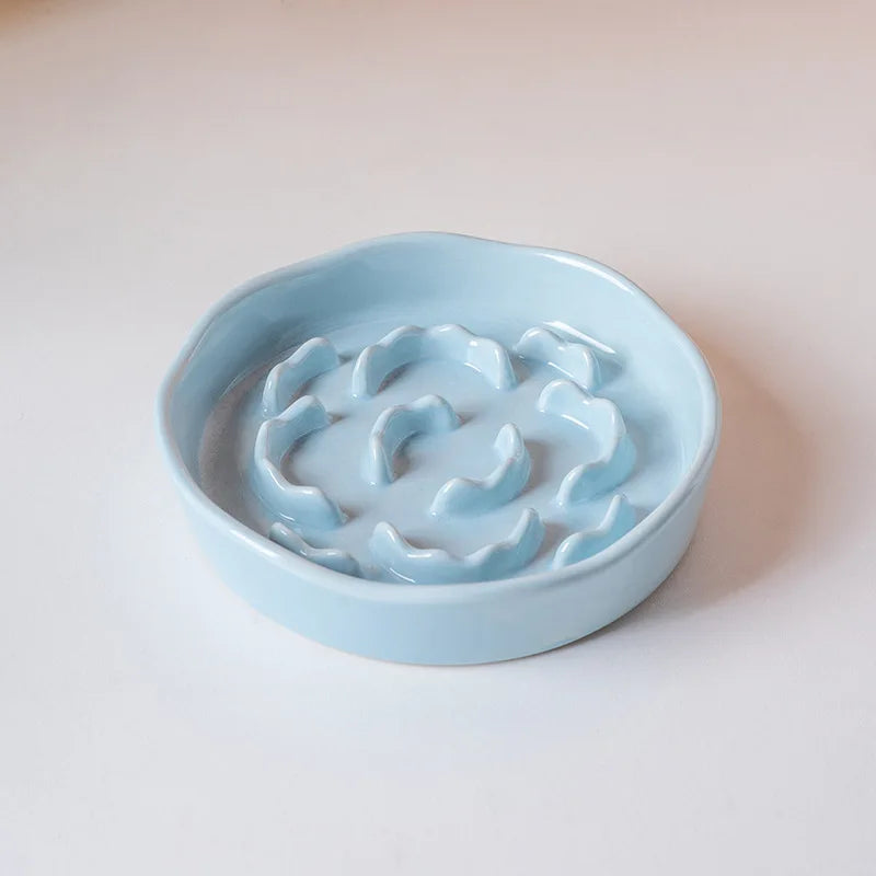 Ceramic Slow Food Bowl High Footed Cat Bowl Neck Protection Bowl Not Easy To Knock Over Dog Anti Choking Bowl Slow Food Bowl New Peaceful Pleasures Health and Wellness Blue