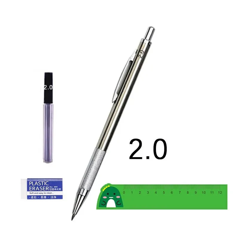 Metal Mechanical Pencil Set 0.5 0.7 0.9 1.3 2.0mm Art Drawing Painting Automatic Pencil with Leads Office School Supplies Peaceful Pleasures Health and Wellness 2.0mm set