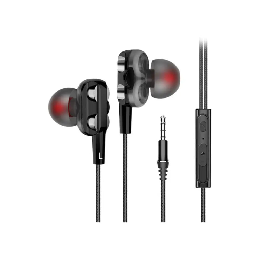 Double Dynamic Coil In Ear Type Stereo Earphones Plug-Type 3.5mm Earphone Bass Earbuds Wired Headset Wired Headphone Peaceful Pleasures Health and Wellness black