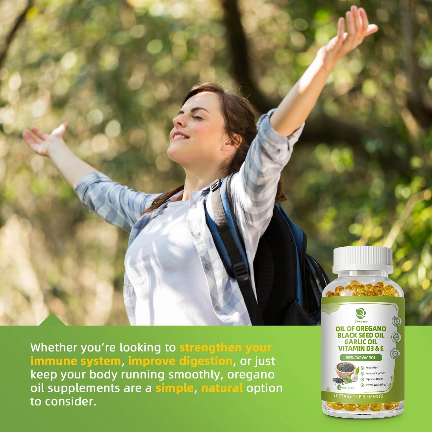 Oregano Oil Capsules 6-in-1 with Black Seed, Garlic & Vitamin D3 Peaceful Pleasures Health and Wellness