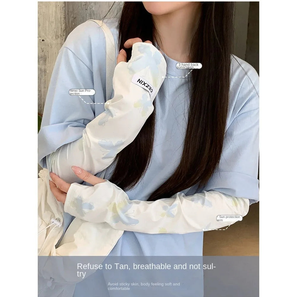 UPF 50+ Butterfly Ice Silk Arm Sleeves – UV Sun Protection