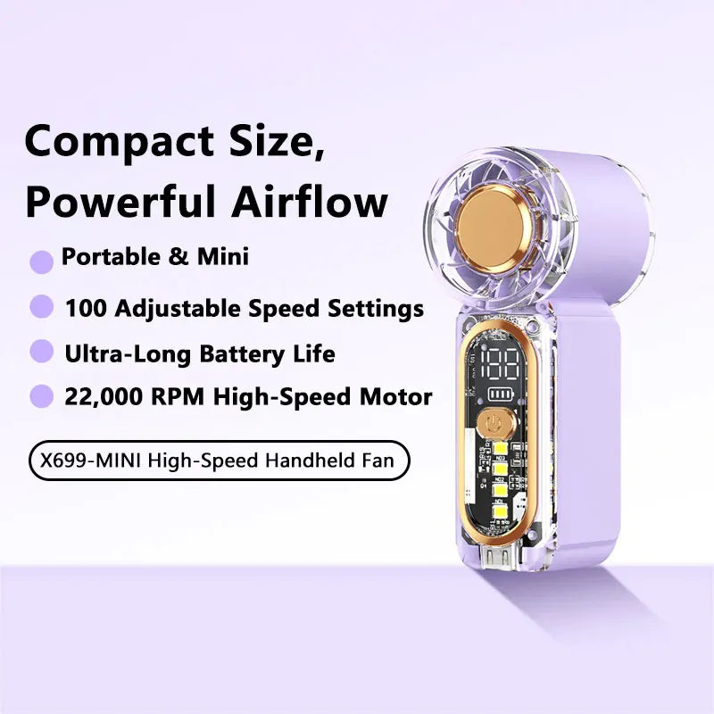 High Speed Small Fan USB Rechargeable Portable Handheld Strong Wind Pocket Fan Violent Air Cannon High Speed Turbo Fan Peaceful Pleasures Health and Wellness Purple