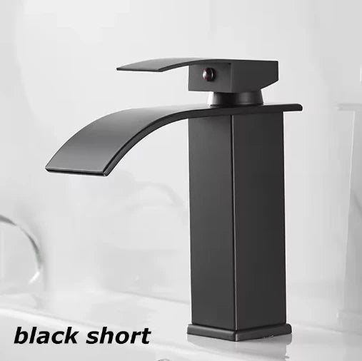 Black Stainless Steel Waterfall Basin Faucet | Hot & Cold
