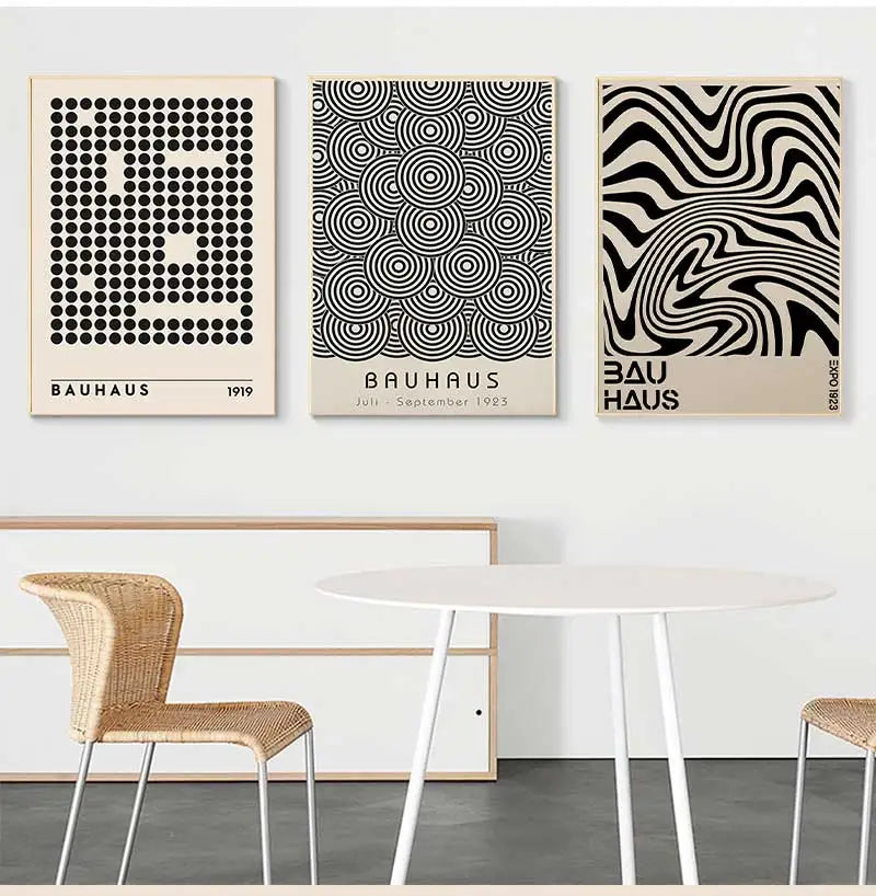 Abstract Bauhaus Style Geometric Wall Art Posters Prints Picture Vintage Black Beige Line Canvas Paintings For Modern Home Decor Peaceful Pleasures Health and Wellness