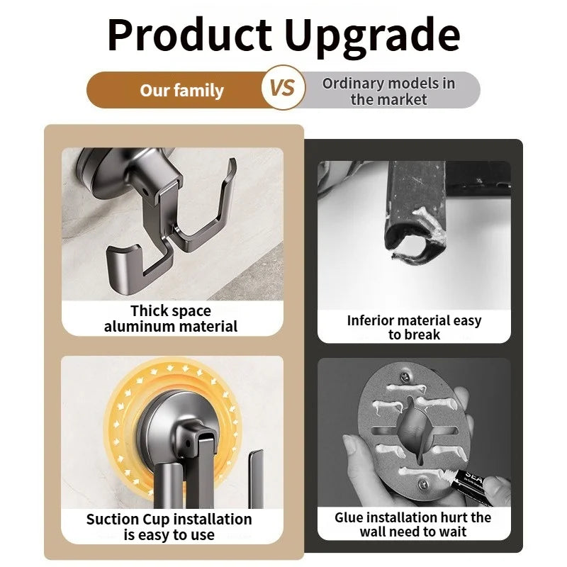 No-Drill Suction Cup Aluminum Bathroom Slipper Rack & Hook