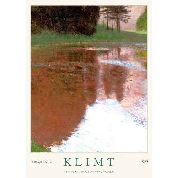 Gustav Klimt Art Print Exhibition Poster Farmhouse Birch Tree Pond Landscape Canvas Painting Wall Art for Living Room Home De Peaceful Pleasures Health and Wellness 3 30x40cm Unframed
