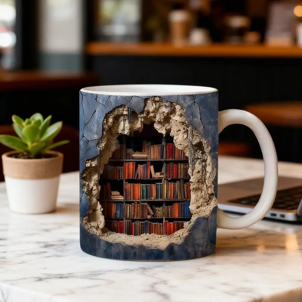 3D Bookshelf Mug Coffee Cup With Creative Design Peaceful Pleasures Health and Wellness