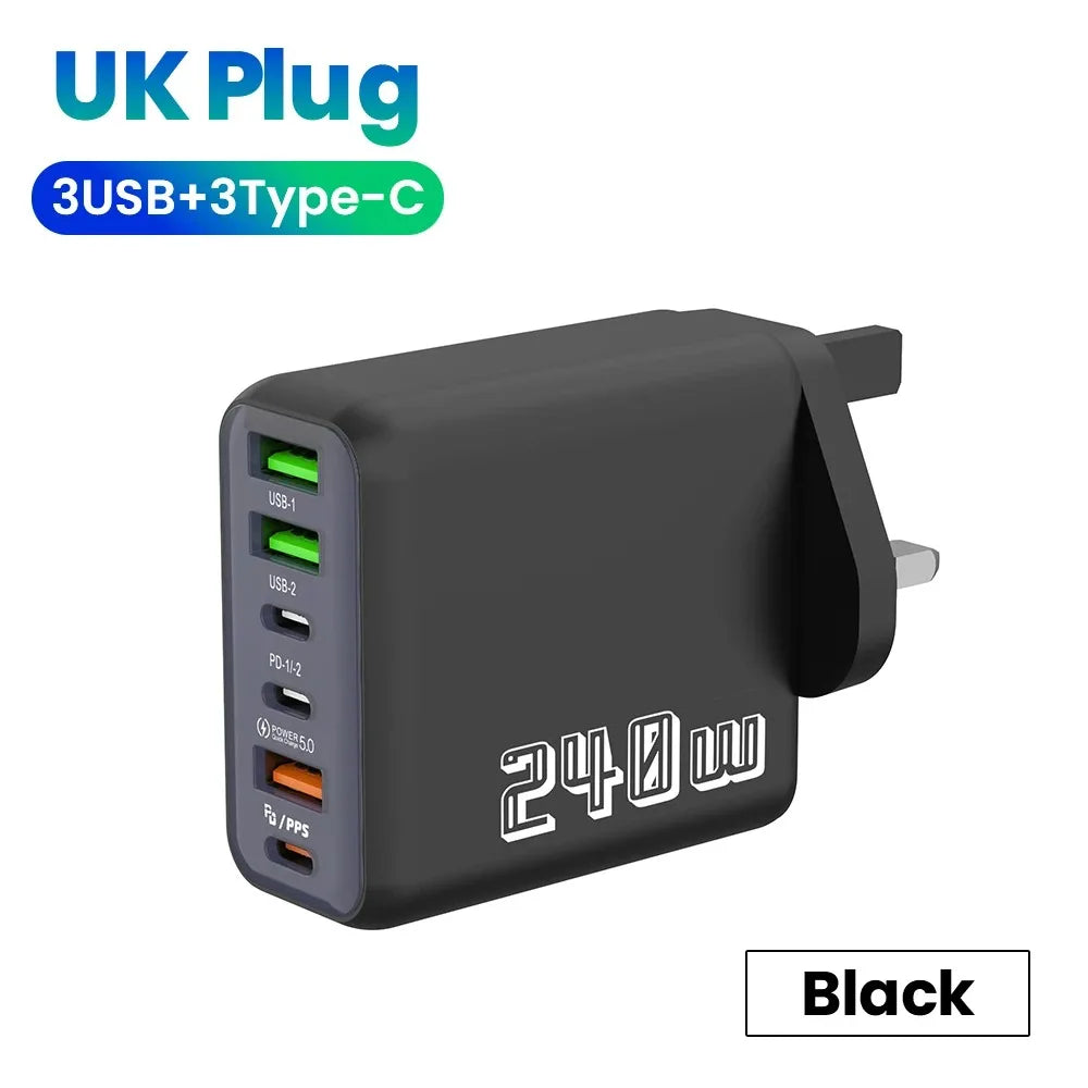 240W 6-Port USB-C Wall Charger PD3.0 QC3.0 | Fast Charging