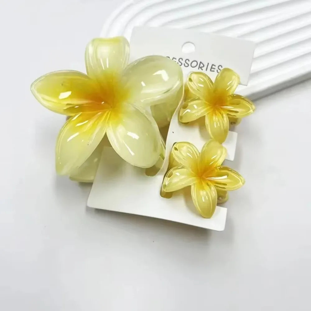 3-Pack Plumeria Flower Hair Claw Clips – Gradient Acrylic Set