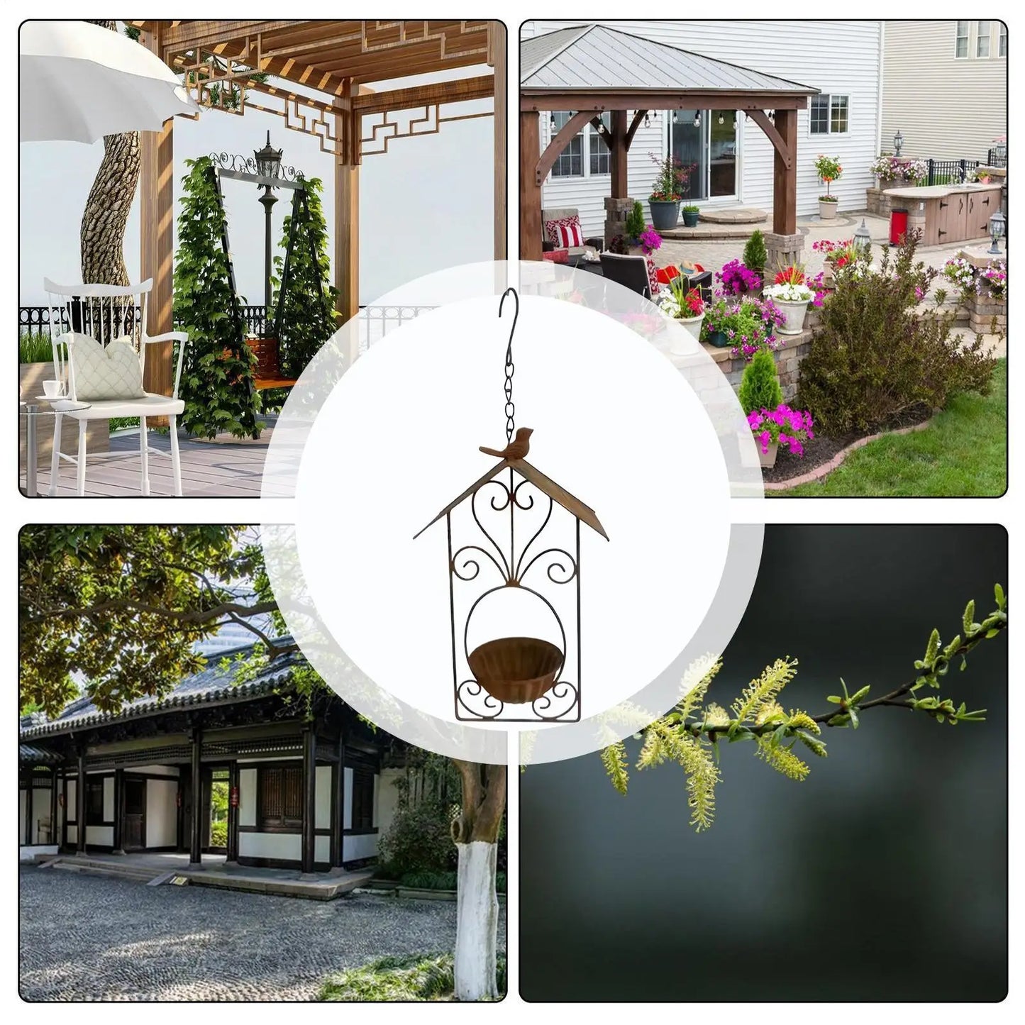 Wild Bird Feeder Garden Bird Feeding Bowl With Roof Patio Vintage Woodpecker Feeder For Finches Bluebird Outdoor Backyard Patio Peaceful Pleasures Health and Wellness