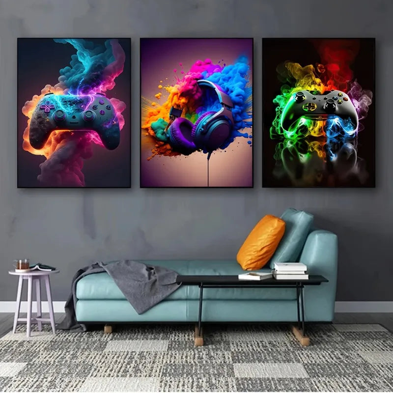 3pcs Game Controller Cool Game Wall Posters, Home Decor, Canvas Painting, Used for Living Room Porch Home Decoration No Frame Peaceful Pleasures Health and Wellness