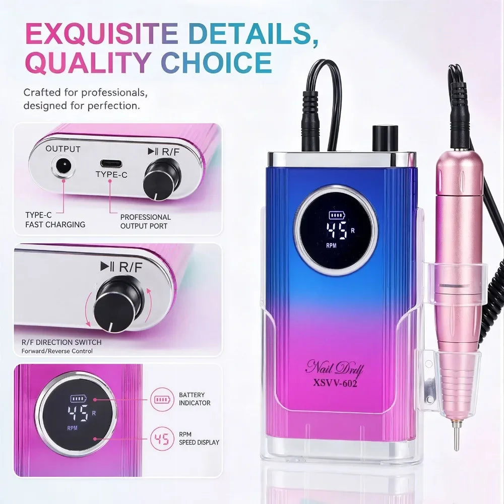 45,000 RPM Rechargeable Electric Nail Drill | Gel Polish Remover