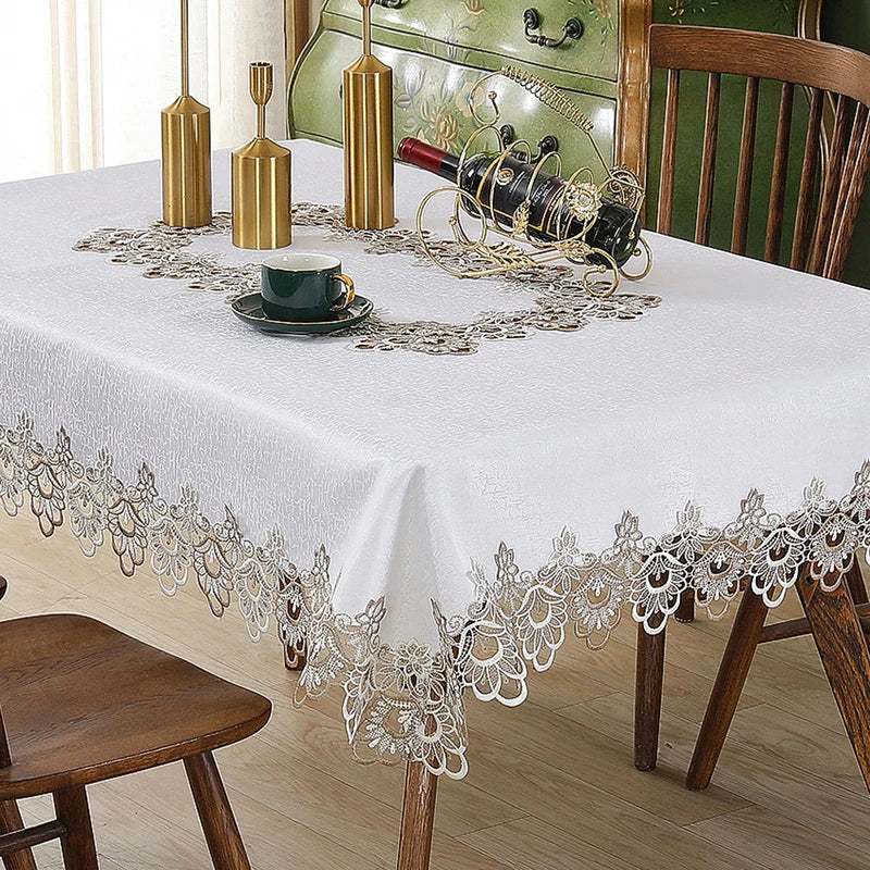Battilo White Lace Floral Tablecloth | Waterproof Rectangle Cover