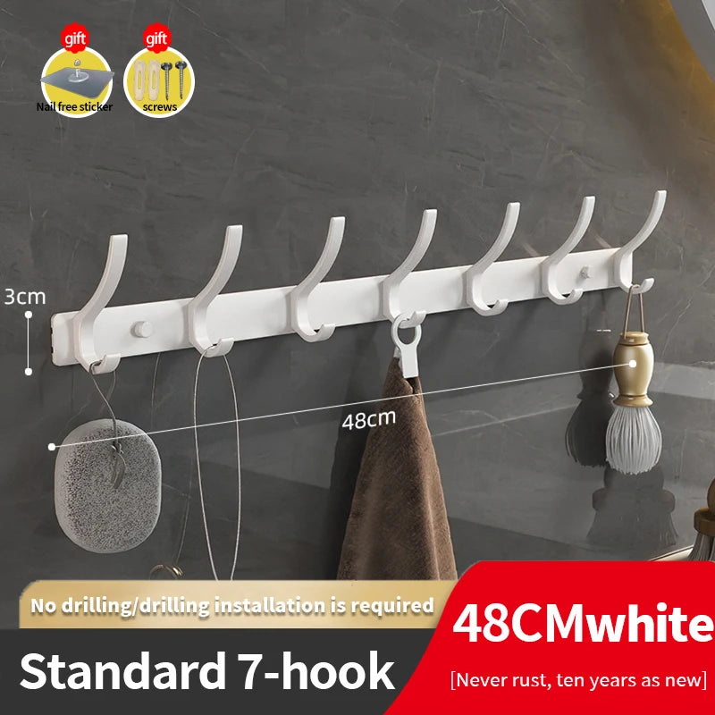 YUNJIEYA 6-Hook Aluminum Wall Hanger | Black White Gun Grey Wall Hook Rack Peaceful Pleasures Health and Wellness white 7 hook