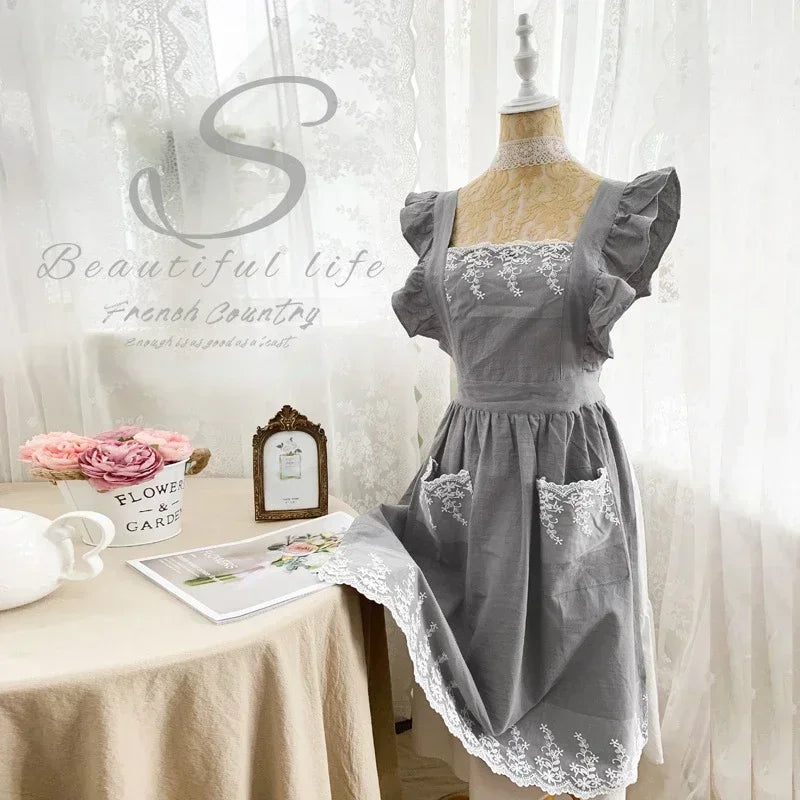 Pure Cotton Apron Floral Art All-cotton Garden Smock Princess Full-body Flower Shop Work Clothes Summer Linen Manicure Apron New Peaceful Pleasures Health and Wellness Grey