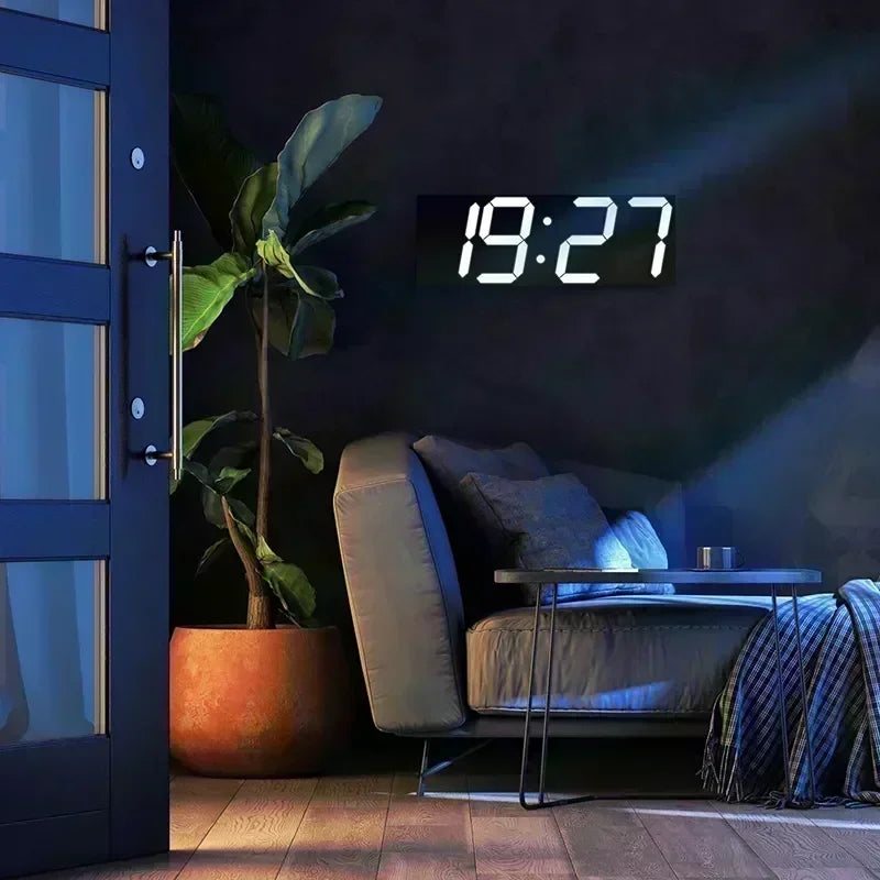 3D LED Digital Alarm Clock – Wall & Desk Display, Auto Dimming