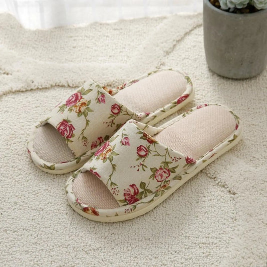 Linen Slippers Indoor Home Breathable Women Men Slides Linen Couples Anti-slip Shoes Beach Sandals Shoes Comfortable Flats Peaceful Pleasures Health and Wellness