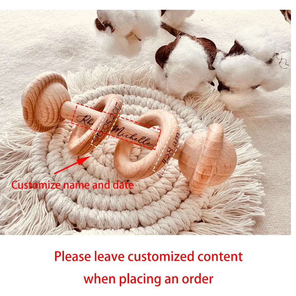 Personalized Wooden Baby Rattle – Engraved Newborn Keepsake Gift Personalized Baby Rattle Peaceful Pleasures Health and Wellness custom Baby Rattle 1pcs