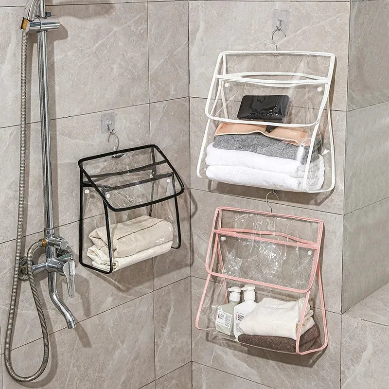 Waterproof Hanging Bathroom Storage Bag – Transparent PVC Wall-Mount Organizer for Toiletries, Cosmetics & Phone