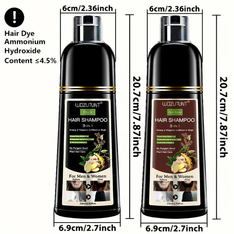 200ml 3 In 1 Natural Herbal Hair Dye Shampoo Black Dark Brown Cover Gray Deep Nourishing Fast Hair Coloring Cream for Women Men Peaceful Pleasures Health and Wellness