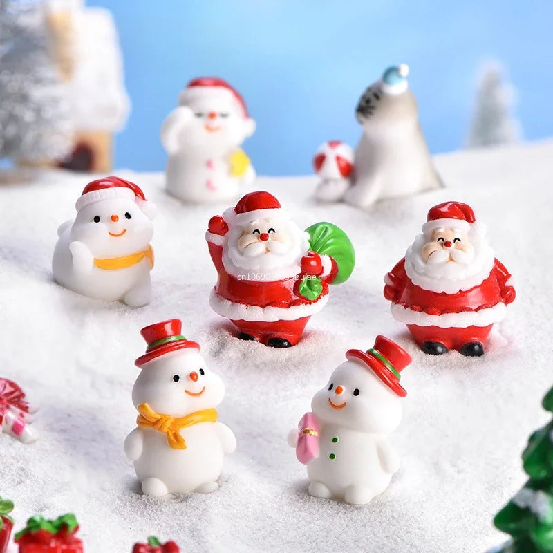 Mini DIY Resin Christmas Santa Snowman Figurine Micro Landscape Model Miniature Garden Figurine New Year Home Ornament Decor Peaceful Pleasures Health and Wellness