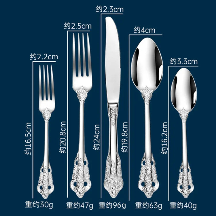 Stainless Steel Dinnerware Sets High-grade Knife Fork And Spoons Cutlery Kits Gold Plated Floral Pattern Tableware Dropship Peaceful Pleasures Health and Wellness