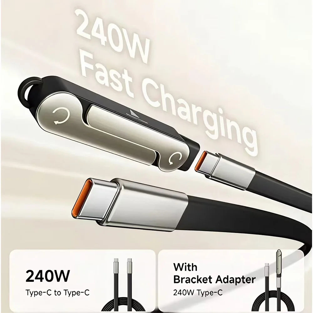 240W 2-in-1 USB-C Fast Charging Cable with Bracket & OTG