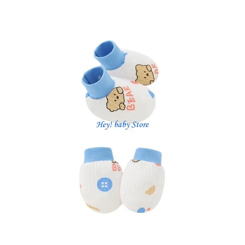 Baby Anti-Scratch Mittens & Socks Set – 2 Pairs Soft Cotton