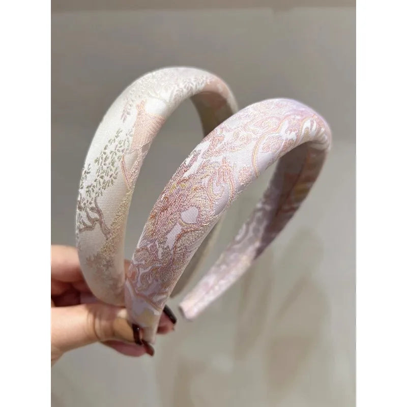 New Chinese Style Printed High Skull Headband with Elegant Temperament Retro Headband for Women Peaceful Pleasures Health and Wellness